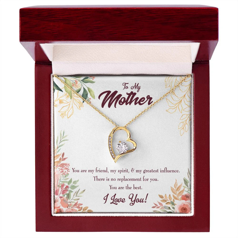 Mom Love Forever Love CZ Heart Necklace Yellow Gold Luxury Box